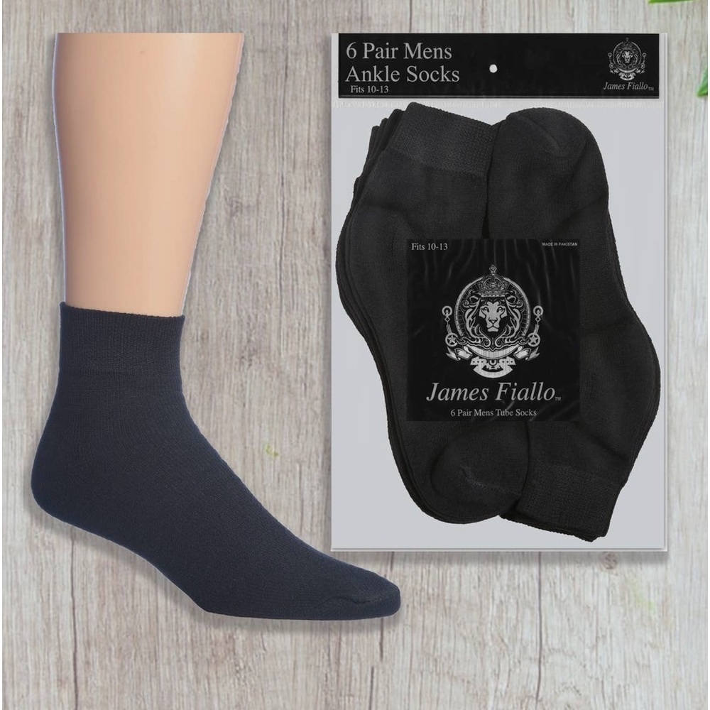 BLACK MEN'S JAMES FIALLO 6 PACK MULTI PACK SPORTS ANKE SOCK